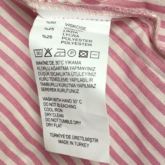 Bislife Pink White Candy Stripe Button Up Drawstring Tunic Top, Mini Dress NEW - Picture 16 of 16